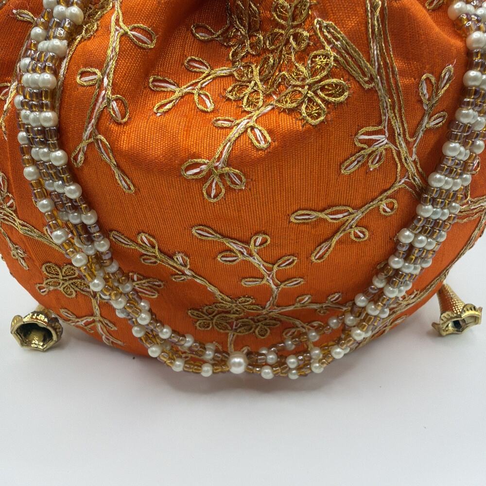 2 Indian PursesI Batwa I Potli Bag I Orange & Red I Made in India Weddings - Picture 5 of 16